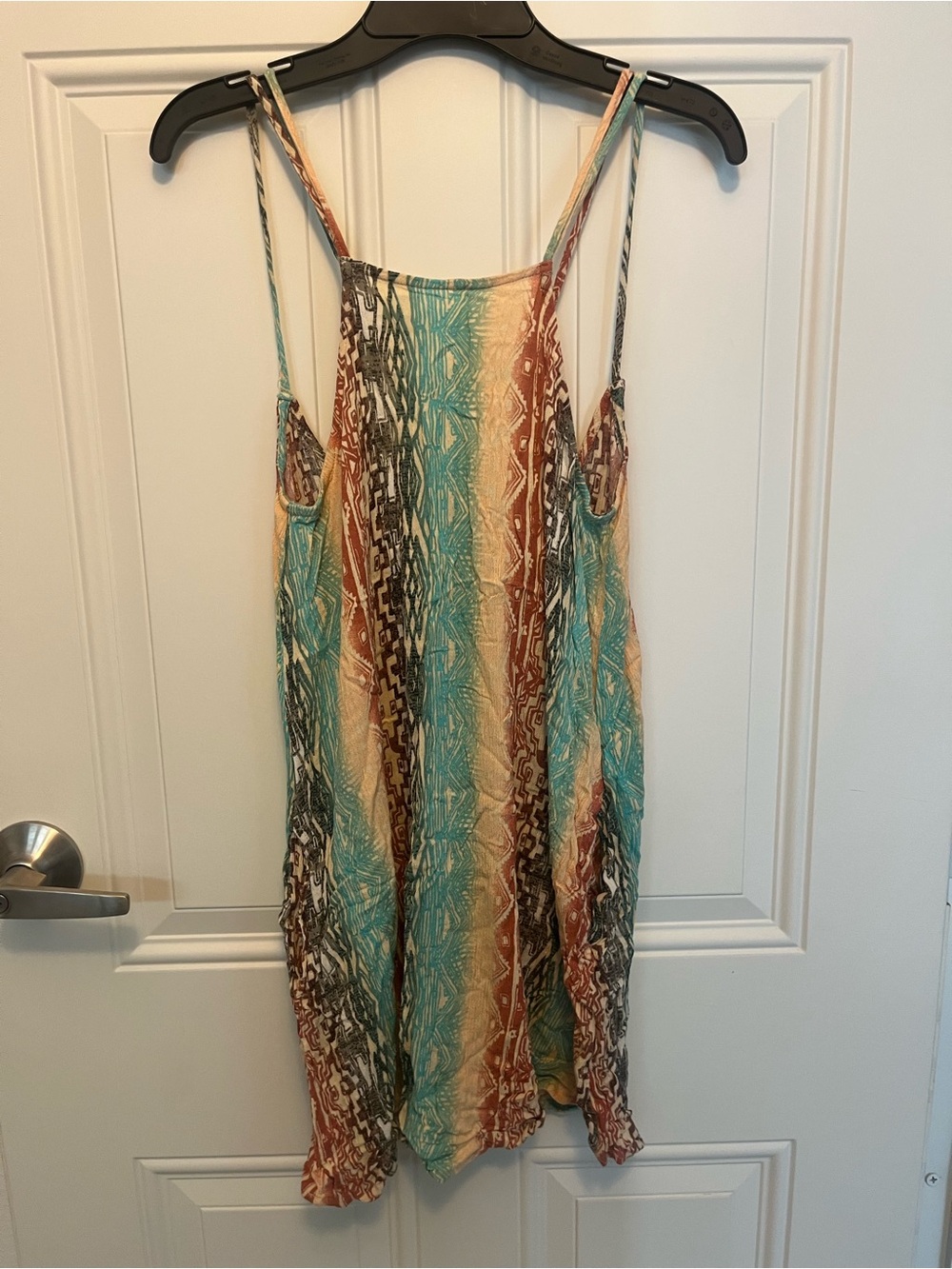 Mimi Chica Turquoise Rust Cream Black Patterned Slip Dress
